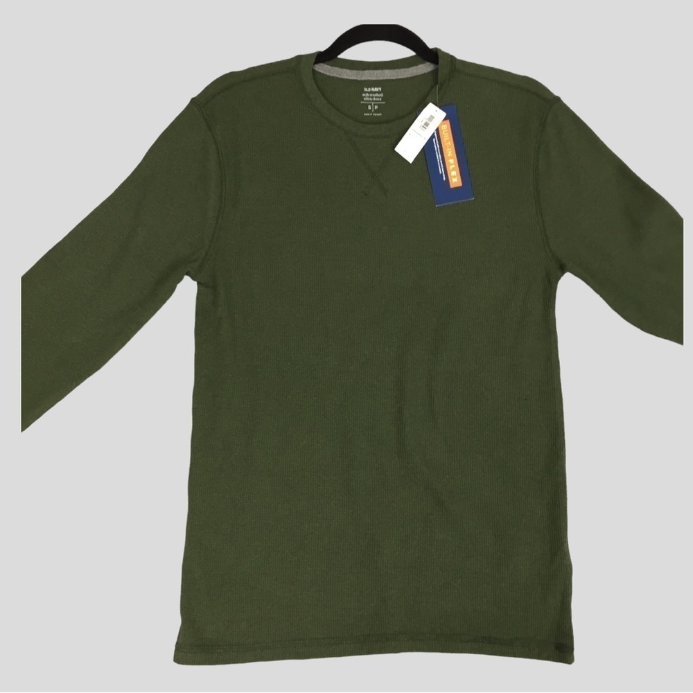 NEW Old Navy Thermal Shirt Mens Small Green Soft-washed Waffle Long Sleeve NWT - Picture 3 of 9
